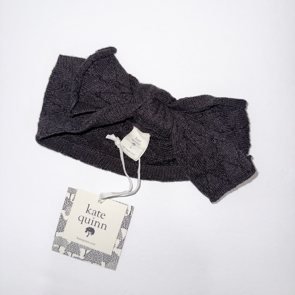 NWT Kate Quinn Sweater Knit Knot Bow Headwrap Headband L 12-24M Charcoal Cotton